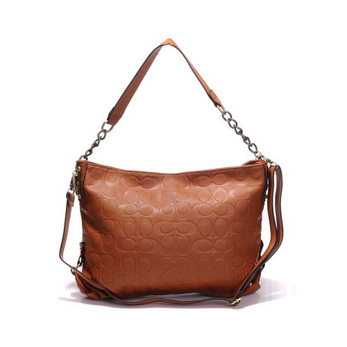 Coach Embossed In Monogram Medium Tan Shoulder Bags DGK - Click Image to Close